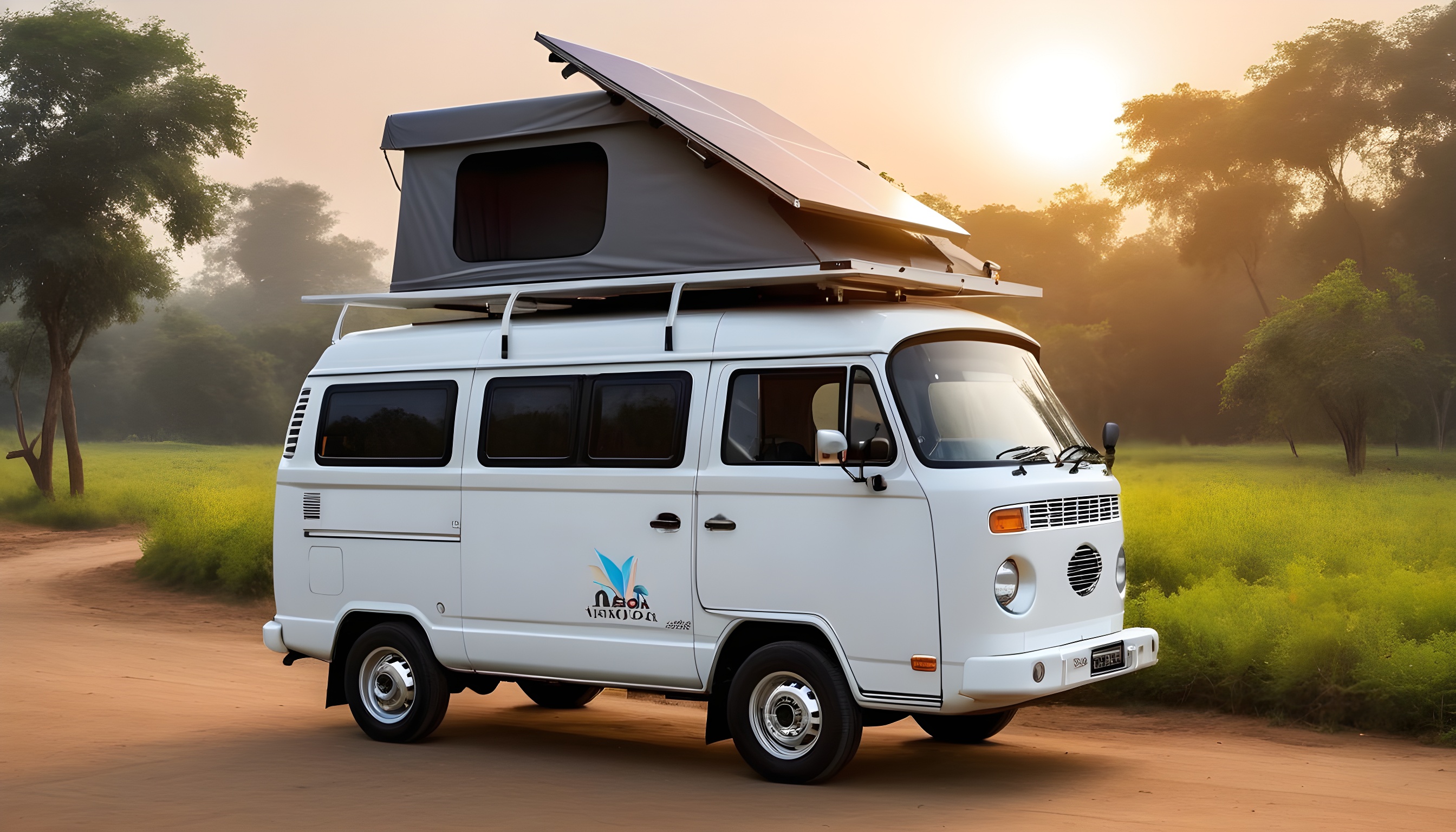 RV and campervan with rooftop solar panels